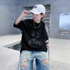 Camiseta Negra de Algodón Puro de Manga Corta para Niños, Tendencia Verano 2026 Nuevo Estilo, Corte Holgado para Niños, Ropa de Verano de Media Manga para Niños Mayores