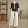 Elegante Blusa de Gasa de Mamá para Verano, de Moda Este Año, Camiseta Estampada de Manga Tres Cuartos Estilo Nacional de Verano para Mujeres de Mediana Edad y Mayores