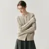 Cárdigan de cachemira blanca lujoso y sofisticado para mujer, cuello redondo, botones de perla, corte holgado, engrosado, abrigo suéter de punto de ochos
