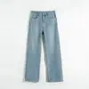 Jeans de Pierna Recta Forrados de Polar Azul Claro para Mujer Invierno 2024 Nuevos de Cintura Alta Adelgazantes Pantalones de Pierna Ancha Pequeños
