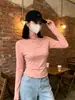 Camiseta Base con Cuello Alto y Volantes para Mujer, Top Interior Sexy Ajustado para Otoño e Invierno, Camiseta Cálida de Manga Larga para Niñas