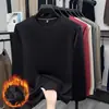 Camiseta de invierno para hombre con forro polar, cuello redondo, corte holgado, versátil, casual, cómoda, color liso, cálida y engrosada para mayor calidez, camiseta estilo hombre para invierno