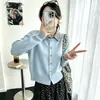 Moda feminina de malha estilo coreano outono novo camisa com gola de camisa em camadas falsa peça dupla suéter de malha redutor de idade versátil