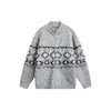 Rumeng Marca de moda callejera retro estilo japonés, suéter casual de punto jacquard, unisex, colección de otoño, corte holgado, estilo de pareja, top de punto casual