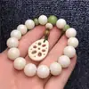 Pulsera de Raíz de Bodhi Blanca con Cuentas Redondas Envuelta Alrededor del Dedo, Pulsera Suave de Bodhi, Colgante Natural Pequeño Fresco de Raíz de Loto