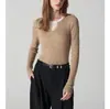 SS STUDIO Wool Commuter Preto e Branco Contraste V-Neck Lã Camisola Camisa de Base Feminina Manga Longa