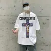 Camiseta de Manga Corta Redonda Holgada Resistente Saint Miael Estilo Americano Retro Vtg Desgastada con Salpicaduras Cara Sonriente
