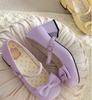 [en stock] Tacón Medio Corazón Flor Pequeña Enrollada Arroz Frito Linda Niña Lolita Cabeza Redonda Zapatos con Lazo