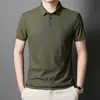 Camisa Polo de Seda Gelada de Alta Qualidade, Tamanho Grande, Sem Costura, para Homens, Multicor, Marca Tendência Verão 2025, Polo com Gola Fold-Down, Manga Curta, para Homens, Negócios