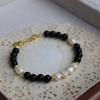 Design Novo Estilo Simples Elegante All-match Doce Estilo Legal Natural Obsidiana Grande Pulseira de Pérolas de Água Doce Barroca