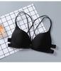 Fivela Frontal, Sem Aro, Sutiã Sexy Sem Costas com Bojos, Sutiã Seamless com Tiras Cruzadas para Mulheres Jovens, Sutiã Push-Up