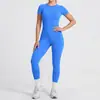 Body de Yoga de Manga Corta y Pantalón Largo Transfronterizo Europeo Sin Costuras para Correr Fitness de Alta Intensidad Body Deportivo Ajustado para Mujer