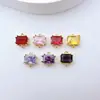 Pulsera Colgante Doble Cuadrado Cobre Puro Chapado en Oro Microincrustado Zirconia Colorida Patrón Geométrico Collar Accesorios de Joyería DIY