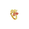 Anillo de Oro de Arena de Vietnam Transfronterizo Lujo Ligero Circonita de Color Incrustada Anillo de Trébol de Cuatro Hojas Diseño Versátil para Mujer Joyería Resistente al Color a Largo Plazo