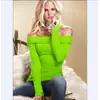 Roupas Femininas Aliexpress Outono e Inverno Exportação Novo Gola de Uma Linha Ombro a Ombro Elástico Slim Camiseta Básica Top para Mulheres