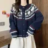Abrigo de punto estilo Fair Isle retro atmosférico para mujer, nuevo otoño/invierno, corte holgado, elegante y versátil, cárdigan de punto
