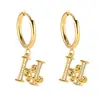 Pendientes de Acero Inoxidable Chapado en Oro 18K con 26 Letras, Pendientes de Zirconia con Forma de Ola de Lujo, Pendientes Elegantes