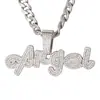 Nova Gargantilha Pingente de Anjo com Letra Cravejada de Diamantes Estilo Punk Hip-Hop Tendência Gargantilha Pingente Patchwork Personalizada Atacado