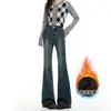 Naranja Infantil # Diseño de Bordado Rompehuesos Curvo Más Pantalones Bootcut de Terciopelo para Mujer Cintura Alta Elásticos Adelgazantes Versátiles de Campana