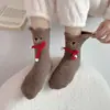 Calcetines de Coral Fleece Oso Pequeño para Mujer, Calcetines Lindos de Dibujos Animados hasta la Pantorrilla, Calcetines Gruesos y Suaves Calientes de Invierno, Calcetines para Dormir que no Sueltan Pelusa