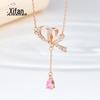 Colar de Prata de Lei S925 Laço Pingente Gota Diamante Rosa Feminino Ins Verão Nicho Luxo Leve High-end Corrente da Clavícula