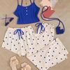Pijama con Forma de Corazón de Comercio Exterior Lindo Conjunto de Tres Piezas Camisola de Algodón de Alta Gama Pantalones Cortos Pantalones Largos Ropa de Casa Sexy Estilo Juvenil