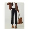 Jeans Estrechos Rectos de Terciopelo Negro para Mujer Otoño e Invierno 2025 con Diseño de Cintura Alta Aspecto Adelgazante Pantalones Cigarrillo de Nueve Puntos