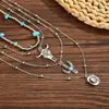 Joyas de Venta Caliente Europeas y Americanas Estilo Vaquero Retro Collar Apilado de Múltiples Capas con Piedras Naturales Collar con Cuentas de Turquesa Cabeza de Toro Cactus