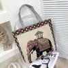 Bolsa de Tricô com Elefante Bordado Étnico para Celebridade da Internet de Comércio Exterior Transfronteiriço Bolsa de Ombro Portátil Feminina de Grande Capacidade