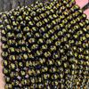 Dourado mantra de seis palavras preto contas soltas DIY acessórios de joalheria semiacabados contas redondas de ágata preta atacado de fábrica