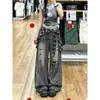 Chao Li tiene en stock jeans de mujer desgastados rotos 2026 verano nuevo con solapa de cuadros en el trasero pantalones rectos de pierna ancha