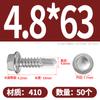 Tornillo autorroscante de cabeza hexagonal exterior de acero inoxidable 304, cola de milano, color zinc, autoperforante, color acero, M4,2 M6,3