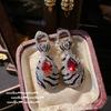Pendientes de Gota de Agua Rubí de Granada Babilónica Antigua Anillo de Arco de Zirconia Chapado en Oro de 18K Vintage de Corte Guepardo