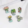 Broche de Planta em Vaso Desenho Animado Emblema de Metal Planta Verde Planta Cacto Decoração Bolsa Roupa Pingente