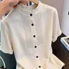 Camisa retro de manga corta color blanco hueso estilo Hong Kong para mujer, nuevo modelo primavera 2026, top minimalista de verano, moderno