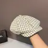 Gorra Octagonal a Cuadros Estilo Japonés y Coreano para Mujer, Boina Versátil de Moda Retro Casual, Gorra de Pescador para Primavera, Otoño y Verano, Gorra Artística de Pintor