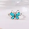 Yuebao Joyería Turquesa Plata de Ley S925 Mariposa Flor de Ciruelo Moda Casual Nicho Viejo Anillo Ajustable Personalizado