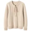 Suéter de punto de cachemira con cordones, nuevo estilo otoño e invierno para mujer, cuello redondo simple, patrón trenzado, estilo suave, holgado y favorecedor.
