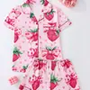 Comercio transfronterizo pijama nuevo para mujer estampado cuello vuelto manga corta shorts ropa de casa europea y americana pijama para mujer