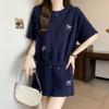 Comercio exterior foto real conjunto de verano traje casual bordado mujer talla grande suelto camiseta de manga corta falda