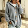 2026 Estação Independente Jaqueta Cardigan com Capuz de Quatro Botões Outono/Inverno Novo Estilo Transfronteiriço Cor Sólida Casual Moda Roupas Femininas Lã