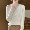 Suéter Feminino Elegante de Malha com Decote V Rendado, Base Fina, Slim Fit, Nova Coleção Primavera/Verão