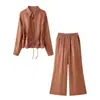 Conjunto de Camisa com Cordão e Calça Wide-Leg de Tencel Leve de Luxo, Venda Quente de Verão para Comércio Exterior Transfronteiriço Europeu e Americano, Roupas Femininas Aliexpress