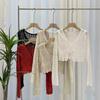 Yicheng Coreia 2024 Xia Xin Todas as Estações Tricô de Linho Crochê Vazado Cardigan de Manga Longa com Cadarço Xale Feminino