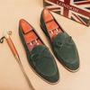 Zapatos de cuero con punta puntiaguda de un solo pedal para hombre, zapatos casuales transpirables británicos, zapatos de negocios con suela gruesa y sin cordones, mocasines de talla grande para hombre.