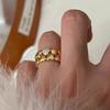 Anel de Amor Antigo Médio Vintage Banhado a Ouro 18k e Diamante Camada Dupla Empilhável Coração de Pêssego e Diamante Anel de Dedo Indicador