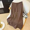 Falda de Punto a Rayas para Mujer, Falda Recta de Otoño de Cintura Alta con Abertura, Falda de Longitud Media Casual con Caída