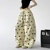 Pantalones de Paracaidista con Estampado Completo de Cerezas de Lunares Americanos Rosa Verano Nuevo Diseño Sueltos Casuales de Pierna Ancha para Mujer