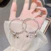 Pulsera de Plata de Ley 999 Plata de Pie para Niños HelloKT Gato Ángel Lindo Campana Pulsera de Plata para Niños Regalo de Luna Llena para Niños