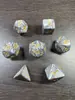Conjunto de Dados Poliédricos D&D com Padrão de Mármore, Cores Misturadas, Transparente, D4D6D8D10D12D20 Lados, Tabuleiro Coc, Conjunto de Sete Peças